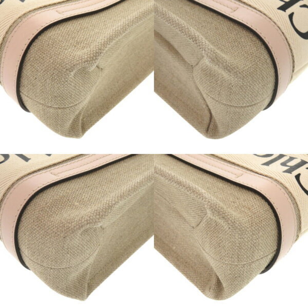 Chloe WOODY tote bag leather canvas beige pink handbag - Picture 5 of 8